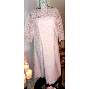 Vintage Emma Domb Pink Lace Dress Size 11/12, Union Made, Mod, Mad Men, Spring